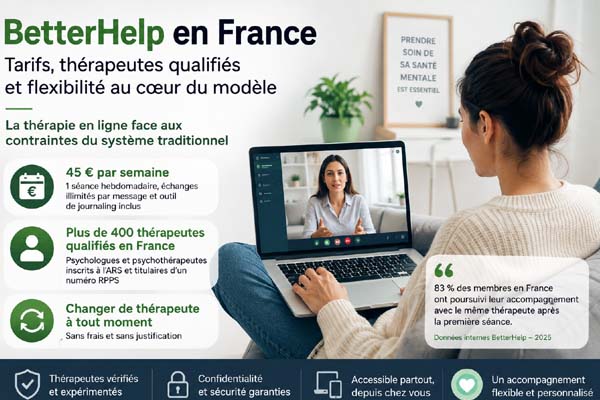 BetterHelp en France : tarifs, thérapeutes qualifiés et flexibilité au cœur du modèle